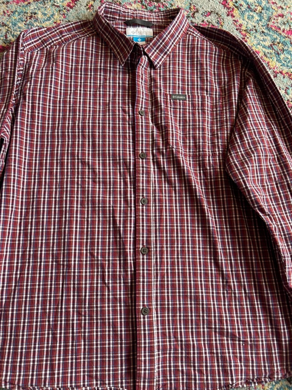 Columbia Men's Burgundy Plaid Button-Down Shirt